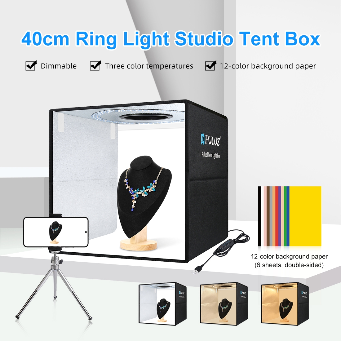 Photography Lighting Tent - PULUZ 40cm Ring Light Lipat Portabel