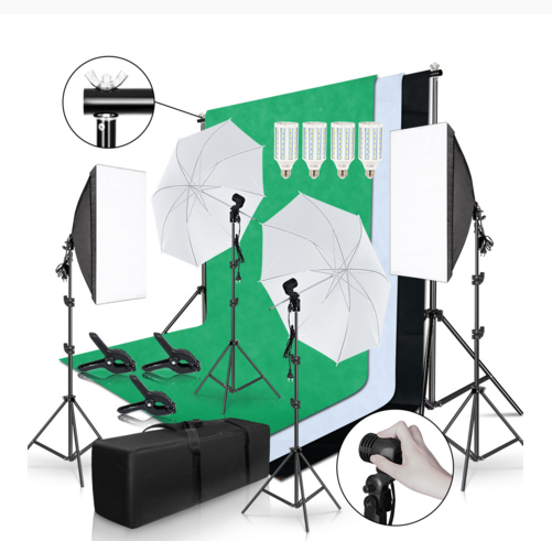 Photography Lighting And Backdrop Kits - Paket Perlengkapan Fotografi Gold Seller Full